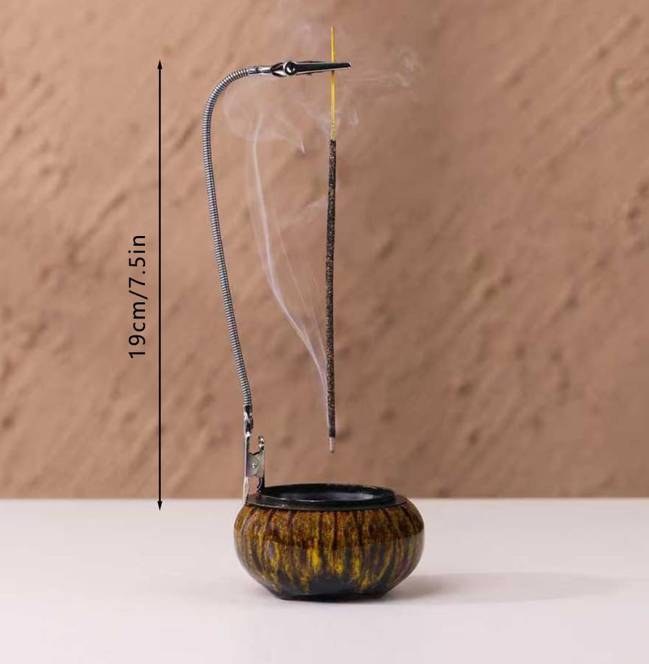 Incense Burner with Calabash Incense Stick Holder - Porcelain Charcoal Censer for Use with Resin Granular Powder Cone or Coil Incense (Kiln-Colored Yellow) - Image 6