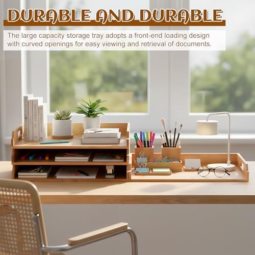 AceOrbit 4 Pcs Stackable Paper Tray Bamboo Wood Desk Organizer Letter Tray - Image 6