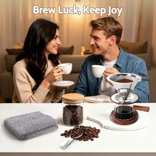 6oz Pour Over Coffee Maker Reusable Pour Over Coffee Dripper Set Glass Coffee Maker Espresso Cup Set Scoop Wood Coasters Cleaning Brush Cleaning Cloth - Image 6