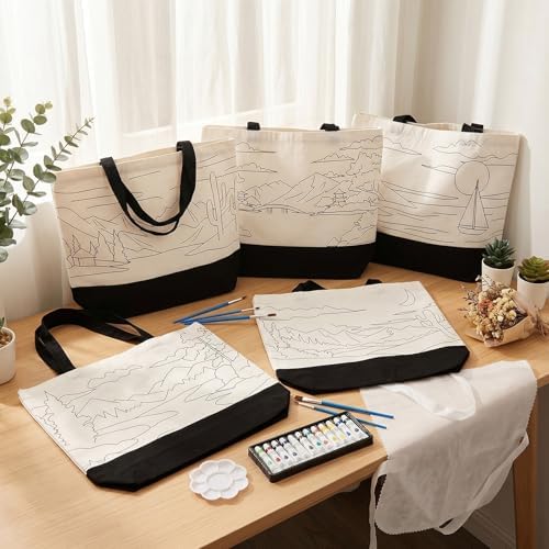 Geetery 30 Pcs Paint and Sip Canvas Bags Pre Drawn Kit, Scenery - Image 6