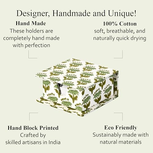 CPC Emerald Green Block Print Cotton Desk Organizer Sticky Note Holder - Image 7
