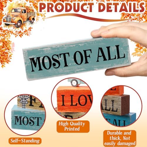 Moucuny 4 Pcs Fall Truck Table Decor, I Love Fall Wood Block Sign Home Tray - Image 6