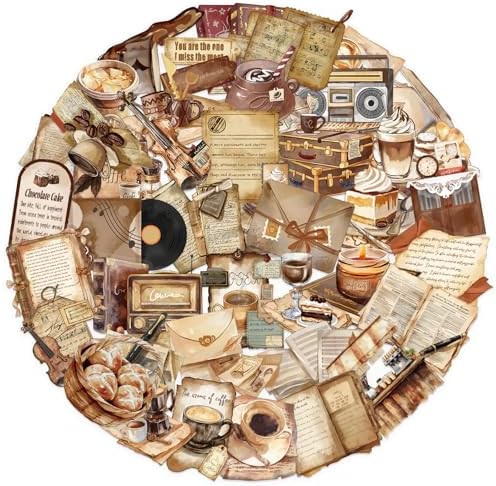 50 PCS Retro Coffee Shop Stickers for Scrapbooking Journaling Junk Journal Scrapbook Supplies - Waterproof Transparent PET Aesthetic Decals for Resin Crafts Decorative Art Crafts (Retro) - Image 7