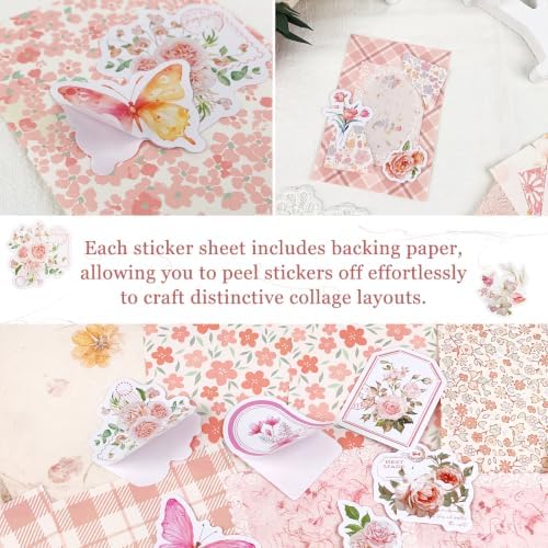 ZUFECY Pink Scrapbook Paper Kit, 100 Pieces, Vintage Floral Theme, for Junk Journal, Card Making, Planner Decor and DIY Crafts - Image 6