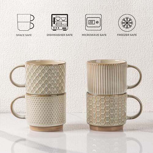GBhome 8 OZ Stackable Coffee Mugs Set of 4, Ceramic Coffee Cups Set - Image 7