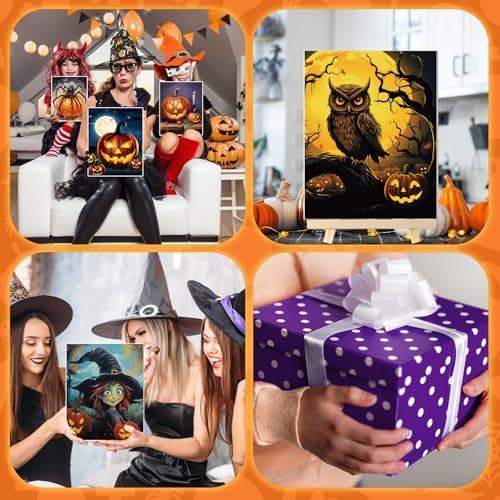 Zhanmai 72 Pcs 12 Sets Sip and Paint Kit Pre Drawn Canvas for Painting 8" x 10" Paint Party Canvas Painting Pre Printed Canvases for Party Favor DIY Virtual Adult's Date Night(Halloween Pumpkin) - Image 6