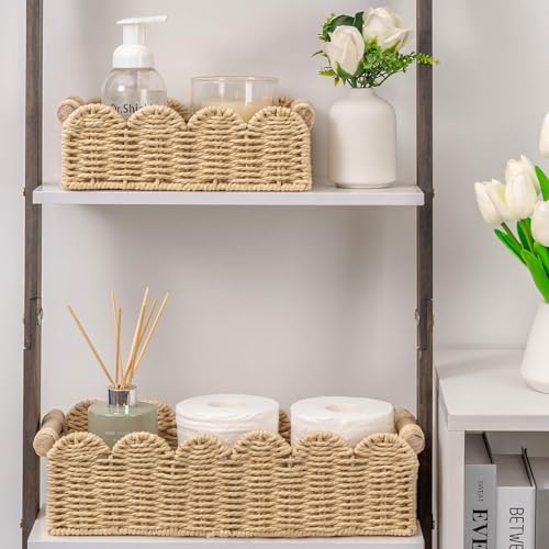 CubesLand Scalloped Toilet Paper Storage Basket W/Handle for Home Decor - Image 6