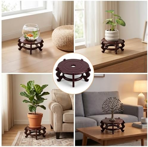 2 Pcs Wooden Plant Stands Chinese Plant Stand Indoor Oriental Display Base for Vase Fishbowl Flower Pot Lamp Redwood Vintage Rack Decor 6.5x3.35 Inch - Image 7
