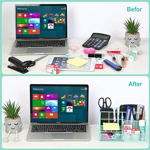 KAAKOW Green Desk Organizers and Accessories Office Supplies Set Stapler, Pen Holder, Phone Holder, Scissors, Pen, Ruler, 30 Paper Clips, 22 Binder Clip, 20 Tacks and 1000pcs Staples - Image 7