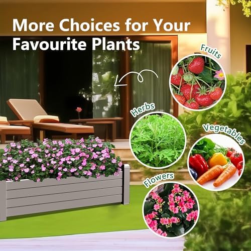 Elevated Raised Garden Bed,Outdoor Large Resin Patio Planter Box Stand Divisible with Drain Plug,Water Monitor for Plants Vegetables Flowers Fruits(Grey) - Image 7