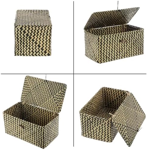 Hipiwe Wicker Shelf Basket Box with Lid - Natural Seagrass Storage Baskets - Image 7