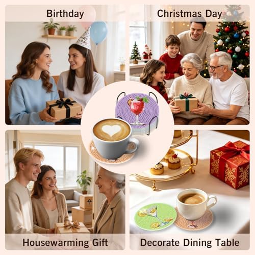 Diamond Art Coasters Kit for Adults, 8PCS Cocktail Coasters with Holder - Image 7
