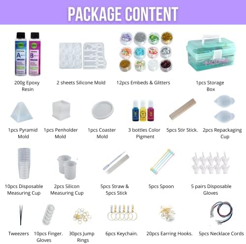 MODDA Epoxy Resin Kit with Video Course, Includes Color Pigment, Silicone molds, Necklace Cord, Earring Hooks for Jewelry Making, Epoxy Resin Starter Kit for Beginners, Adults,Complete Craft Set - Image 6