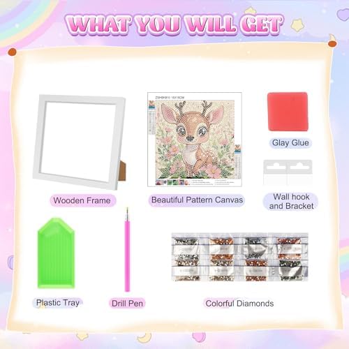 GHHKUD Deer Diamond Art Painting Kits for Adults with Frame, Diamond Art Animals Crafts for Ages 4-6-8-12, Easy to DIY Gem Painting Gifts Home Wall Decor 15x15cm (Beautiful Packages) - Image 7
