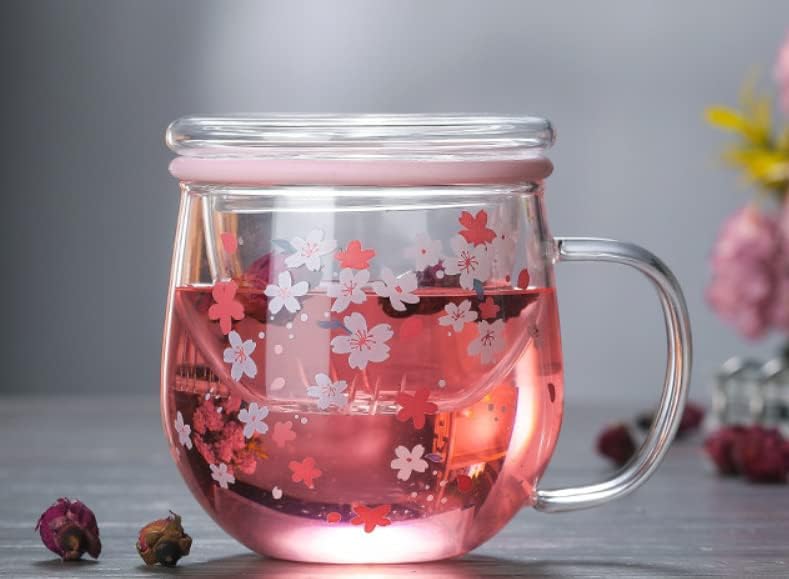 Sakura Glass Mug with Tea Infuser Filter and Lid Romantic Cherry Blossom Cup Tea Coffee Flower Tea Mug 300ml Gifts for Girls Women - Image 7