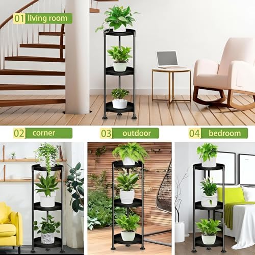 3 Tier Plant Stand Indoor Outdoor Corner Vertical Black 34'' Tall - Image 6