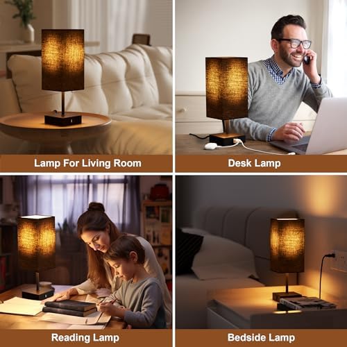 Bedside Table Lamp for Bedroom with 2 USB Ports, 14-Inch, Black - Image 6