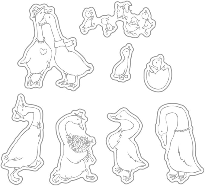 Lovers Goose Flower Stamps and Cutting Dies for Card Making DIY Transparent Silicone Clear Stamp and Metal Die Cuts Sets for Scrapbooking Paper Greeting Cards Decor Seals Craft Supplies