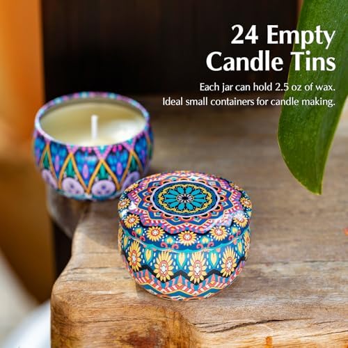 Domivirgo 24 Empty Candle Tins 2.5 oz with Lids - Simple Candle-Making Kit, Includes 26 Wicks, 5 Holders & 32 Stickers, Multi-Purpose Storage Containers for Crafts & Small Items (2.5oz) - Image 7