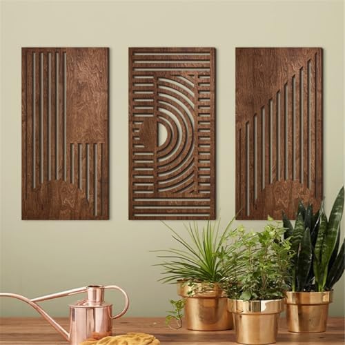 3 Pcs Geometric Wood Wall Art Decor, Boho Wall Sculptures for Home (B) - Image 6