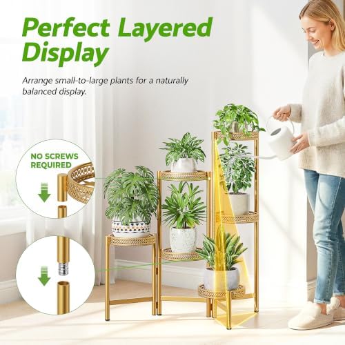 6 Tiered Plant Stand Indoor for Multiple Large Planter, Tall Heavy Duty Adjustable Folding Rack with Rustproof 7.9 Inch Wide Tray, Plant Shelf for Corner Living Room - GoldWave - Image 6
