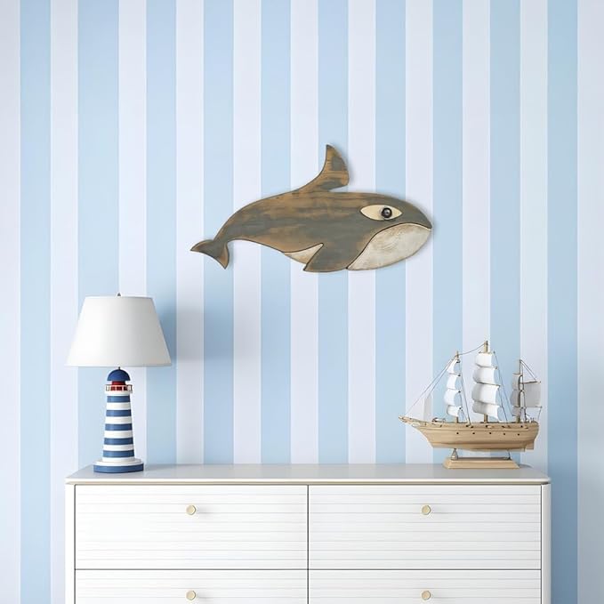 Mint Bucket Brands Driftwood Fish Nautical Wall Decor - 17" x 10" Handmade Wooden Rustic Coastal Wall Art for Living Room, Bedroom, Office, Bathroom - Ocean Beach Decoration (Finn)