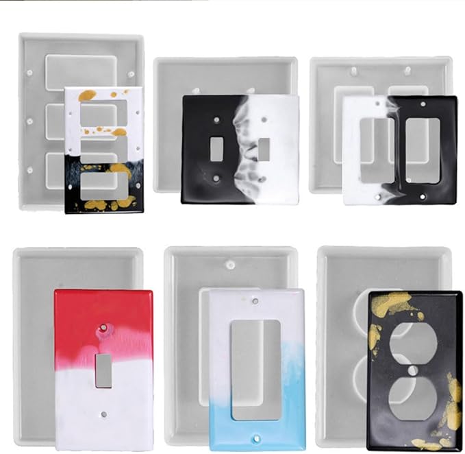 Light Switch Cover Resin Molds, 6PCS Silicone Standard Light Switch Cover Plate Mold Kit Set for Epoxy Casting Socket Panel DIY Home Decoration
