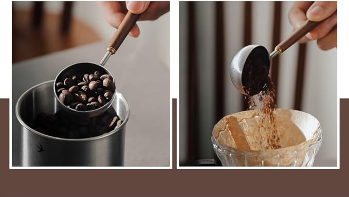 Coffee Spoon - Vintage Walnut Wood Handle, Stainless Steel Coffee Scoop ,Stainless Steel Tea Scoopand Seasoning Spoons (1, Gunmetal, 10g Capacity)
