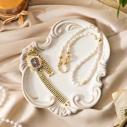 LYEOBOH Jewelry Tray, Ceramic Trinket Dish, Jewelry Dish for Rings Earrings Decorative Trinket Tray, Key Bowl, Retro, Vintage, Friendship Gifts for Mom Sister Birthday Christmas Housewarming, Beige - Image 7