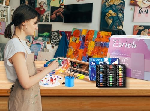 ESRICH 74 PCS Acrylic Paint Set for Adults with Beech Wood Easel - Image 6