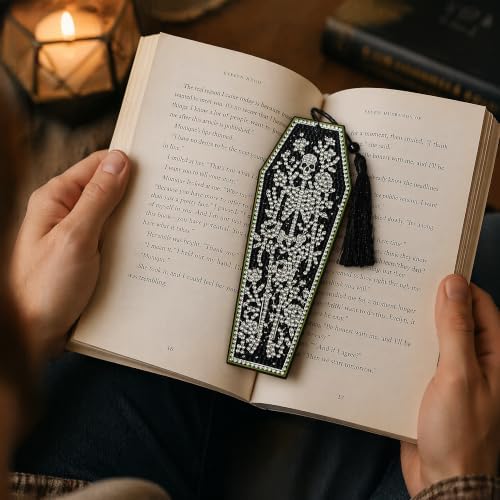 Black & White Gothic Diamond Art Bookmark, 8 Pcs DIY 5D Kits with Tassels - Image 7