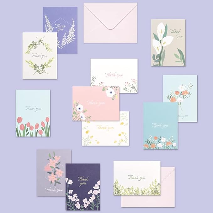 Monolike Day-by-day Card, Thank you-Blossom - Mix 36 Mini Single cards, 36 envelopes, 36 stickers Package