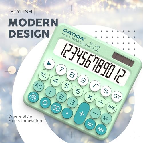 CATIGA Mechanical Switch Calculator with Solar and Battery Dual Power, 12-Digit Large LCD Display, Aesthetic and Cute Desktop Calculator with Big Button, for Home, School and Office Use, SD-1299 - Image 7