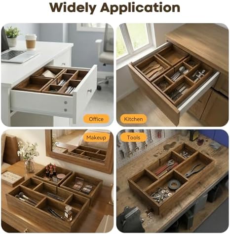 KOCWELL Bamboo Desk Drawer Organizer with Removable Dividers,Multi-Use Office Drawer Organizer Tray,Junk Drawer Organizers for Office,School,Kitchen,Makeup Supply(Carbon Brown) - Image 6