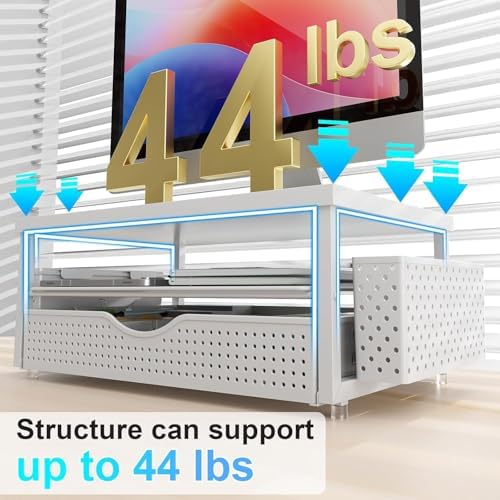 gianotter Desk Organizers and Accessories, Monitor Stand with Drawer and 2 Pen Holder, Desktop Organizer Suitable for Offices and Dormitories (White-Plain) - Image 7