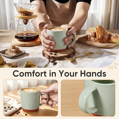 E-far Ceramic Coffee Mug Set of 4, 12oz Modern Coffee Cups, Speckled Green - Image 6