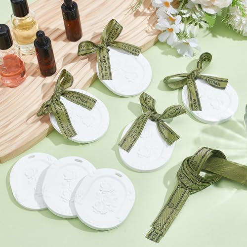 INFUNLY 8 Pcs Plaster Essential Oil Diffuser Hanging Flower Passive Diffuser for Car 4 Scents Non-Electric Flower Air Freshener 2.6x3x0.3" White Ceramic Stone Diffuser for Car Office Home Gift - Image 5