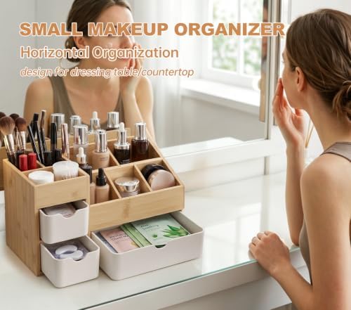 Bamboo Desktop Organizer with 3 Drawers, Drawer Tabletop Storage Organization Box for Home/Office, 3-Tier Makeup Vanity Organizer for Dresser Countertop, Detachable Divider - Image 7