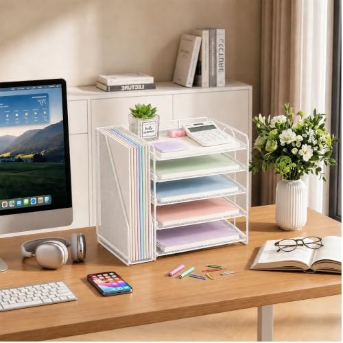 OPNICE Desk Organizer, 5-Tier Paper Organizer Letter Tray, White - Image 7