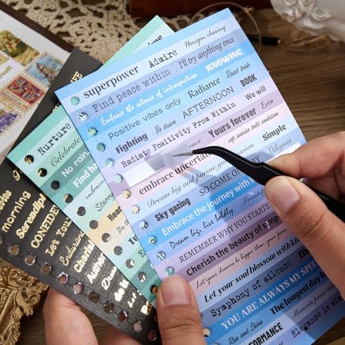 2500+ Pcs Word Stickers for Journaling, 50 Sheets Quote Sticker Gold Foil Art Scrapbook Supplies for Junk Journal, Scrapbooking Supplies for Bullet Journal Craft Small Talk Stickers for DIY Gift Card - Image 6