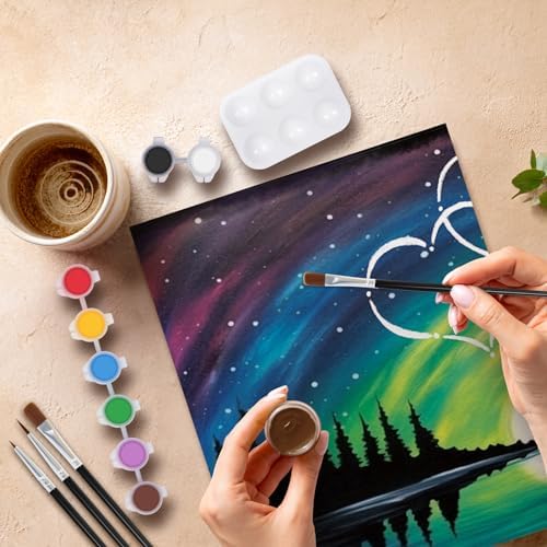 VOCHIC 2 Pack Sip and Paint Kit, Pre Drawn Canvas for Painting for Adults, Starry Sky Heart Couple Date Night Games, Outline Canvas Party Art Set, Paints Brushes Pallets Valentine (8x10) - Image 7