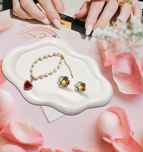 Spotted-White Ceramic Jewelry Dish for Women, Cloud Tray Trinket Dish - Image 7