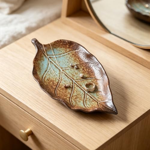 Ceramic Leaf Jewelry Dish,5.9in Jewelry Tray,Ring Holder Dish(Brown) - Image 7