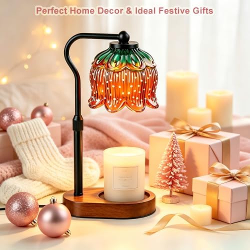 Briever Flower Candle Warmer Lamp, Adjustable Height Electric Candle Lamp with Timer & Dimmer, Wooden Base Wax Warmer, Christmas Birthday Housewarming Gifts for Women Mom, Walnut-Strawberry - Image 7
