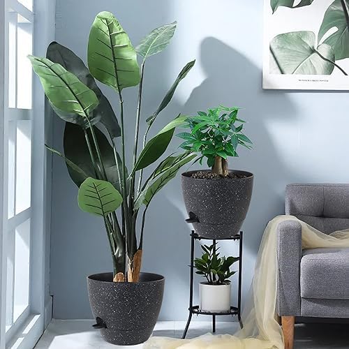 UOUZ 12inch 2Pack Large Self Watering Planters, Plastic Plant Pots with 60oZ Removable Deep Reservoir and Multi Mesh Drainage Holes for Indoor Outdoor Garden Plants and Flowers, Black Speckles - Image 7