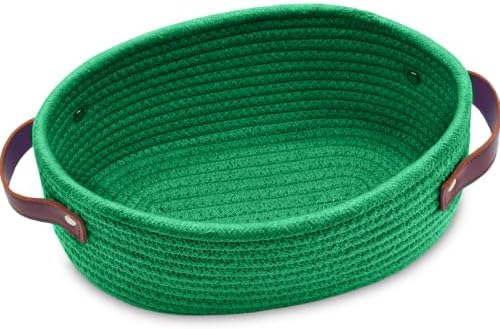 ABenkle Small Woven Basket with Handles, Mini Rope Storage Basket, Tiny Cute Shelf Basket, Oval Decorative Toys Basket for Nursery, Living Room, Empty Gift Basket, 9.4" x 5.9" x 3.9" - XS by ABenkle