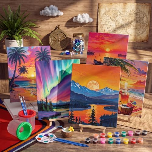 Sherr 140 Pcs 20 Set Pre Drawn Canvas Painting Kit, Sunsets - Image 6