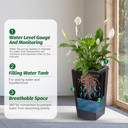 Garvee 16" Tall Planters Set of 2, Outdoor&Indoor Planter Pots, Black - Image 7