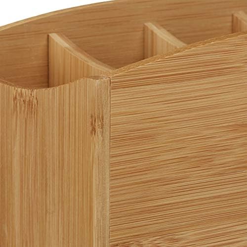 Relaxdays Bamboo Desk Organiser, Pen Holder with 4 Compartments, Natural Grain, HBT: Approx. 11.5 x 26 x 13 cm, Natural - Image 5
