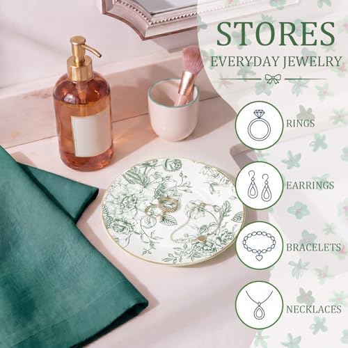 Mifoci Floral Ceramic Jewelry Tray Ring Holder Trinket Dish for Women Green - Image 6